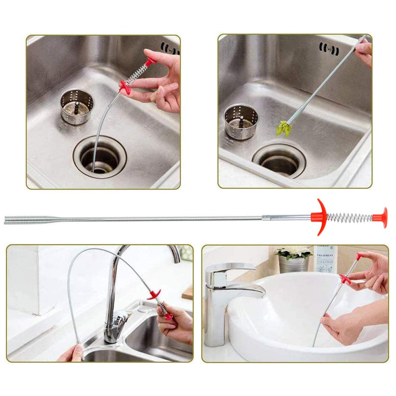  [AUSTRALIA] - 5 in 1 Sink Snake Cleaner Drain Auger Hair Catcher, Sink Dredge Drain Clog Remover Cleaning Tools for Kitchen Sink Bathroom Tub Toilet Clogged Drains Dredge Pipe Sewers Forlivese