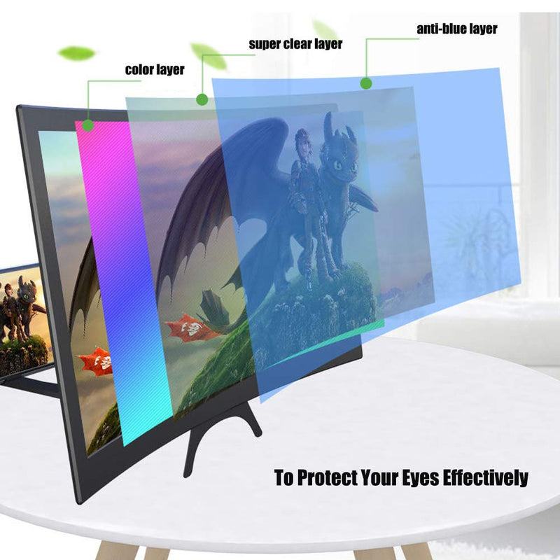  [AUSTRALIA] - DRIDOUAM 14" HD Curved Phone Screen Magnifier 3D Amplifier Projector Magnifing Screen Enlarger for Movies, Videos, and Gaming with Foldable Stand Compatible with All Smartphones