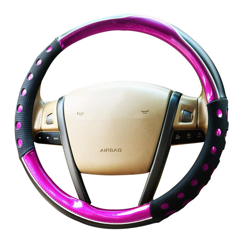  [AUSTRALIA] - AOSAKE Leather Steering Wheels Cover Universal with Non-Slip Handle Car Steering Cover for 15 inches Steering Wheels (Purple) Purple