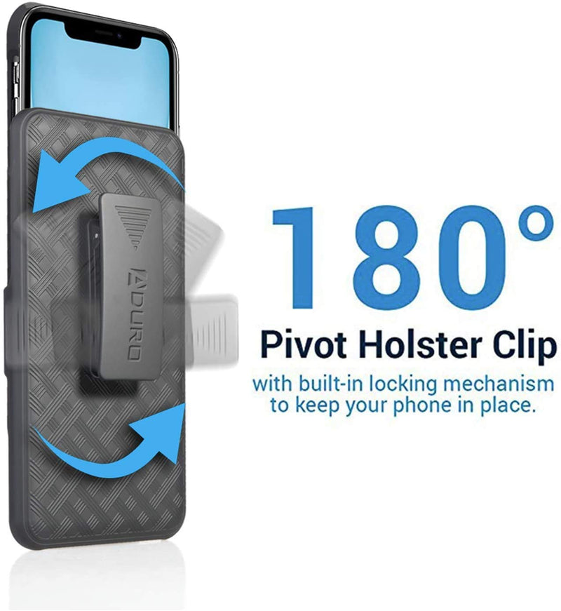  [AUSTRALIA] - Aduro Combo Case & Holster for iPhone 11, Slim Shell & Swivel Belt Clip Holster, with Built-in Kickstand for Apple iPhone