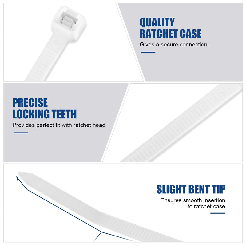 [AUSTRALIA] - Cable Zip Ties 8 Inch, 500Pcs Industrial Nylon Zip Ties | Durable Self Locking Wire Tie Wraps with 40 lbs Tensile Strength, Heat Resistant for Home Office Garage Multiple Use - White 8"x500