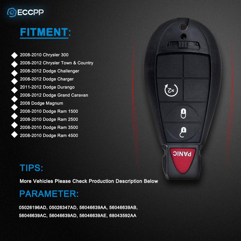  [AUSTRALIA] - ECCPP Replacement fit for Uncut 433MHz Keyless Entry Remote Key Automotive Control Transmitter Combo Chrysler Dodge Jeep Volkswagen M3N5WY783X (Pack of 2)