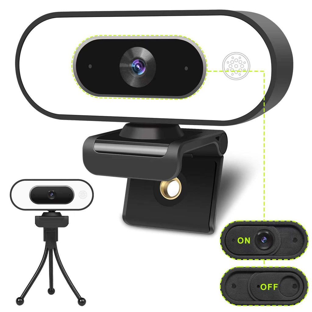 [AUSTRALIA] - Webcam with Ring Light Microphone - Streaming Web Camera, 1080P Full HD Pro Camera for PC Mac Laptop Desktop, USB Computer Webcam with Privacy Cover and Tripod for Zoom Meeting Skype Teams Twitch