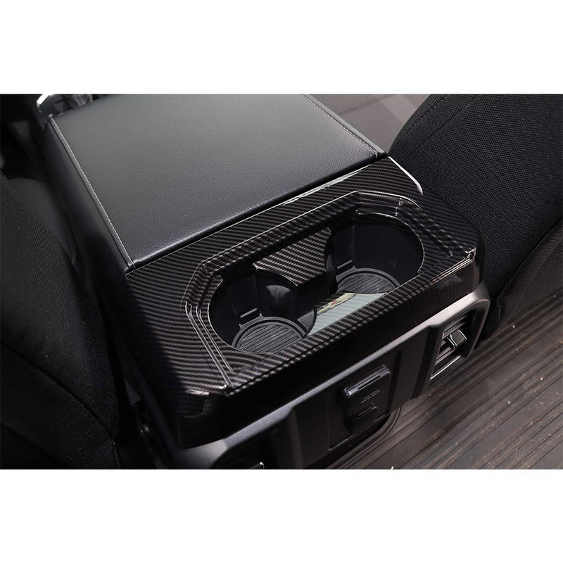  [AUSTRALIA] - Car Interior Armrest Box Rear Cup Holder Decoration Ring Cover Trim for Ford F150 2016 2017 (Carbon Fiber) Carbon Fiber