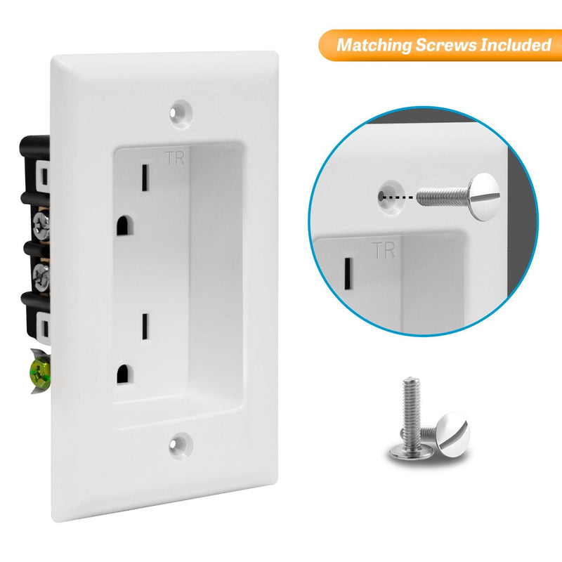  [AUSTRALIA] - TOPGREENER Recessed Duplex Receptacle Outlet, Tamper-Resistant, Size 1-Gang 4.48" x 2.76", 15A 125V, TG15RD31-2PCS, White (2 Pack) Standard