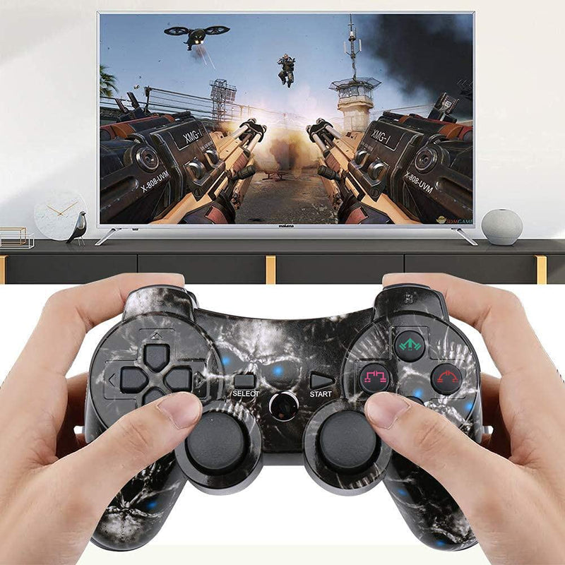 CHENGDAO Wireless Controller 2 Pack Compatible with Playstation 3 with High Performance Double Shock,Motion Control,USB Cable (Skull + Galaxy) Skull + Galaxy - LeoForward Australia