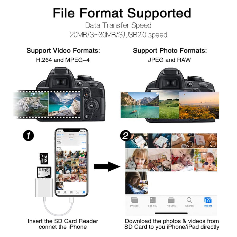 Sd Card Reader for iPhone iPad Camera,Dual Card Slot Memory Card Reader Supports SD and TF Card Trail Camera Viewer Sd Card Adapter Portable Micro Sd Card Reader No Application Required Plug and Play - LeoForward Australia