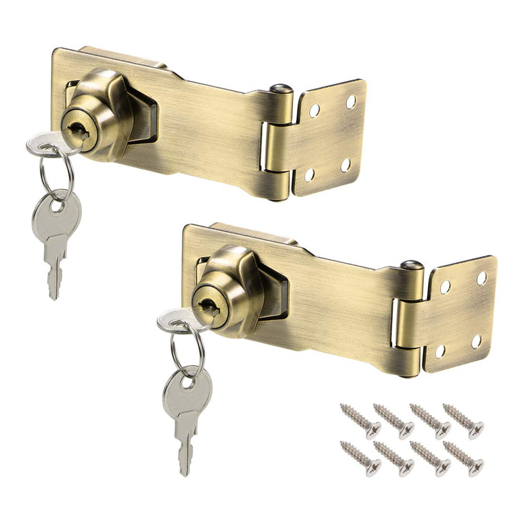  [AUSTRALIA] - uxcell 4-inch Keyed Hasp Locks Zinc Alloy Twist Knob Keyed Locking Hasp W Screws for Door Cabinet Keyed Alike Bronze Tone 2Pcs