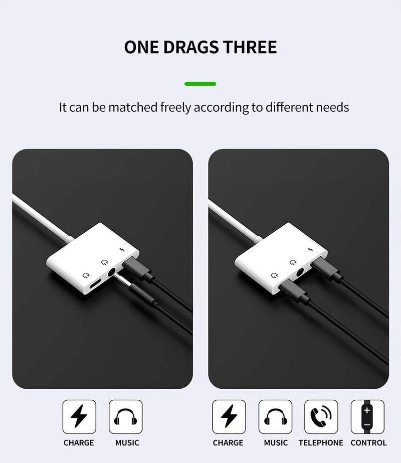  [AUSTRALIA] - Headphone Adapter Lightning to 3.5mm AUX Audio Jack and Charger Extender Dongle Earphone Headset Splitter Compatible with iPhone 11 12 Mini pro max xs xr x se2 7 8 Plus for Ipad Air Cable Converter