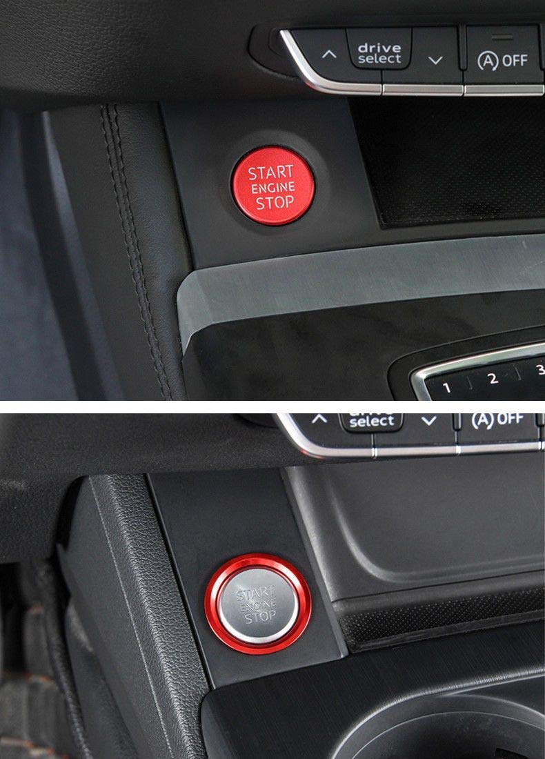 Xotic Tech Red Keyless Start Engine Stop Cover with Ring for Audi A4 A5 Q5 S4 Q7 S5 - RS Style Start Stop Button Trim Set - LeoForward Australia