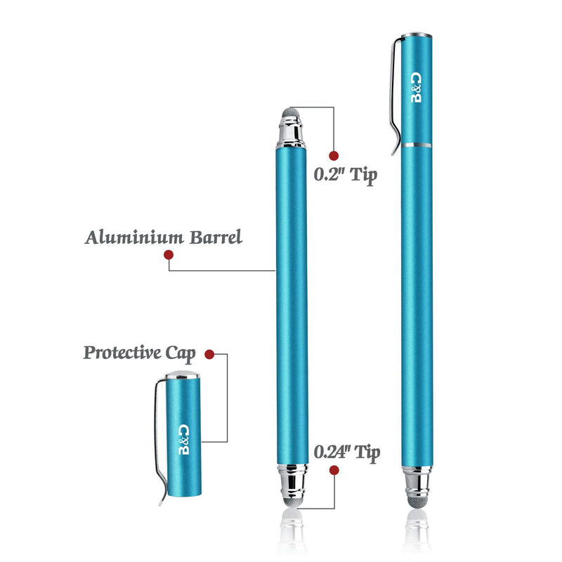 Bargains Depot Universal Stylus Pens for Touch Screens- New 5mm High-Sensivity 2-in-1 Fiber Tip Touchscreen Pen for All Tablets & Cell Phones with 8 Extra Replaceable Tips(2 pcs, Black/Blue) - LeoForward Australia