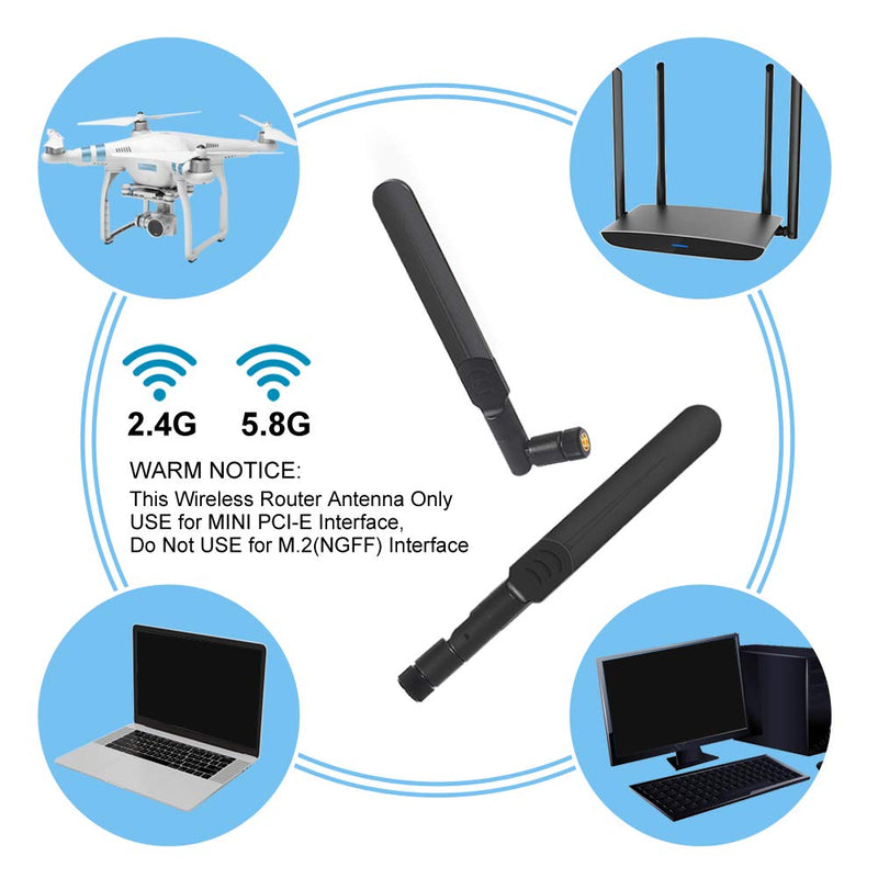 8dBi WiFi Antenna RP-SMA Male Wireless Network 2.4GHz 5.8GHz Dual Band with U.FL/IPEX to RP-SMA Female Pigtail Cable for Mini PCIe Card Wireless Routers, PC Desktop, Repeater, FPV UAV Drone, PS4-2PCS - LeoForward Australia