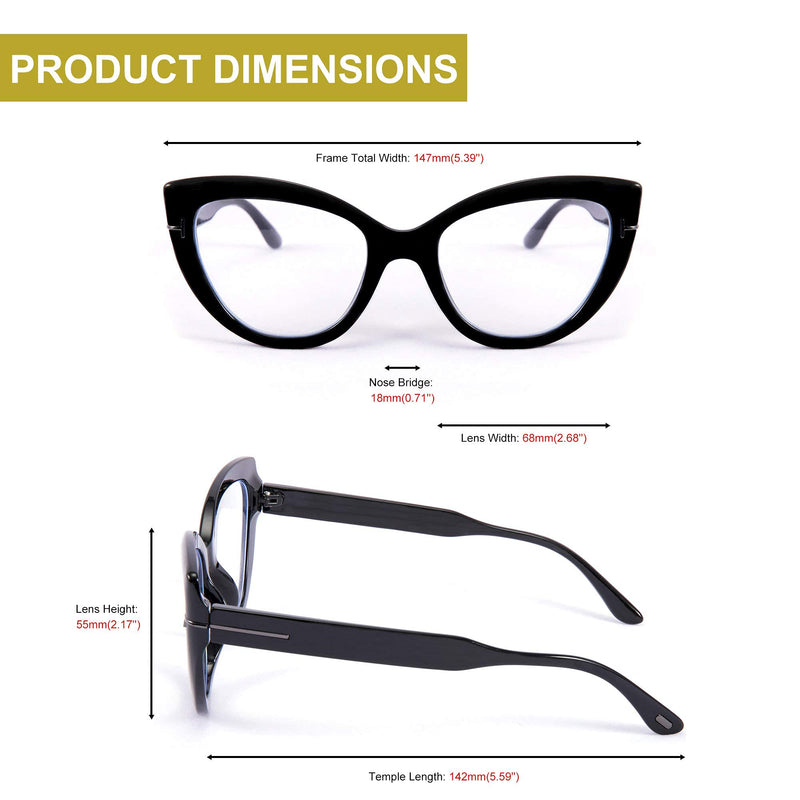 FEISEDY Cat Eye Thick Glasses Anti-Blue Light Computer Glasses Women Stylish Reduce Eyestrain and Minimize Headache B9008 Bright Black - LeoForward Australia