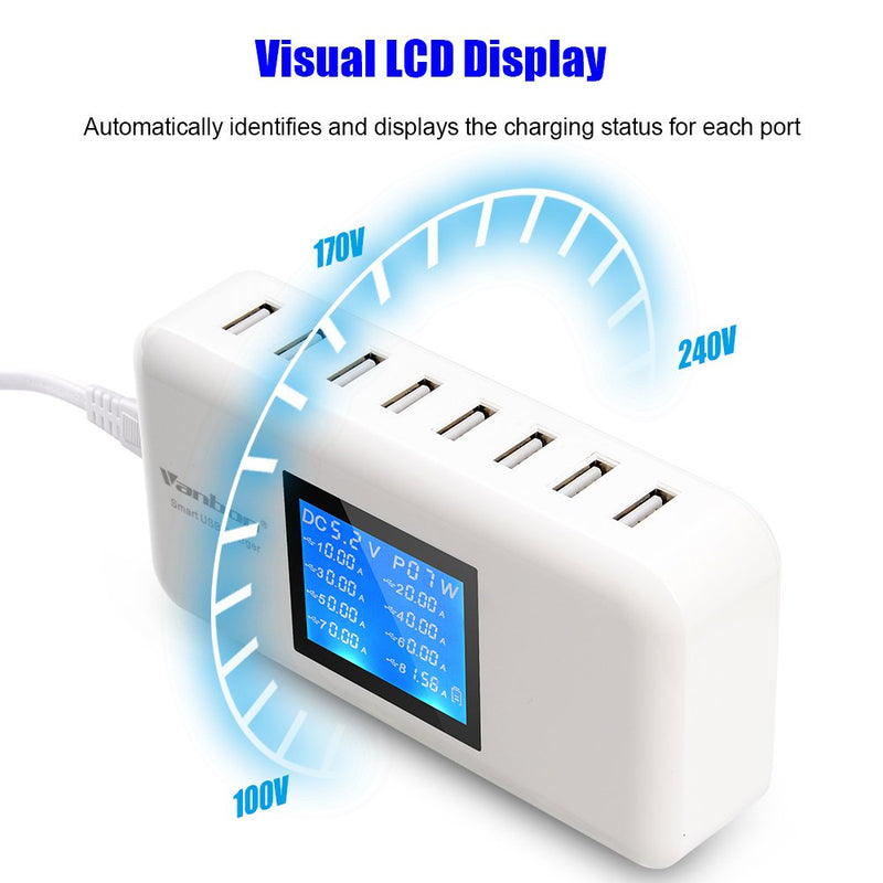  [AUSTRALIA] - Multiple USB Charger, 60W/12A 8-Port Desktop Charger Charging Station Multi Port Travel Fast Wall Charger Hub with LCD for Smart Phones, Tablet and More (White)