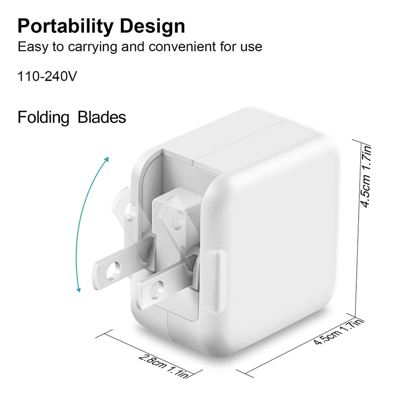  [AUSTRALIA] - iPad Charger iPhone Charger [Apple MFi Certified] 12W USB Wall Charger Foldable Portable Travel Plug with USB Charging Cable Compatible with iPhone, iPad, iPad Mini, iPad Air 1/2/3, Airpod