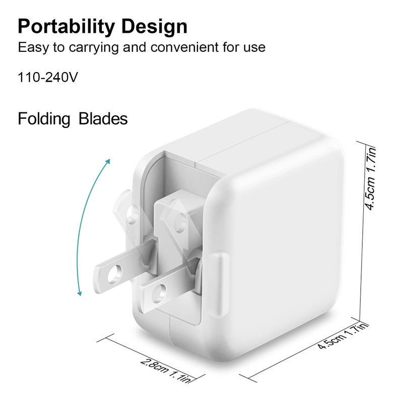  [AUSTRALIA] - iPad Charger iPhone Charger [Apple MFi Certified] 12W USB Wall Charger Foldable Portable Travel Plug with USB Charging Modem Cables Compatible with iPhone, iPad, iPad Mini, iPad Air 1/2/3, Airpod