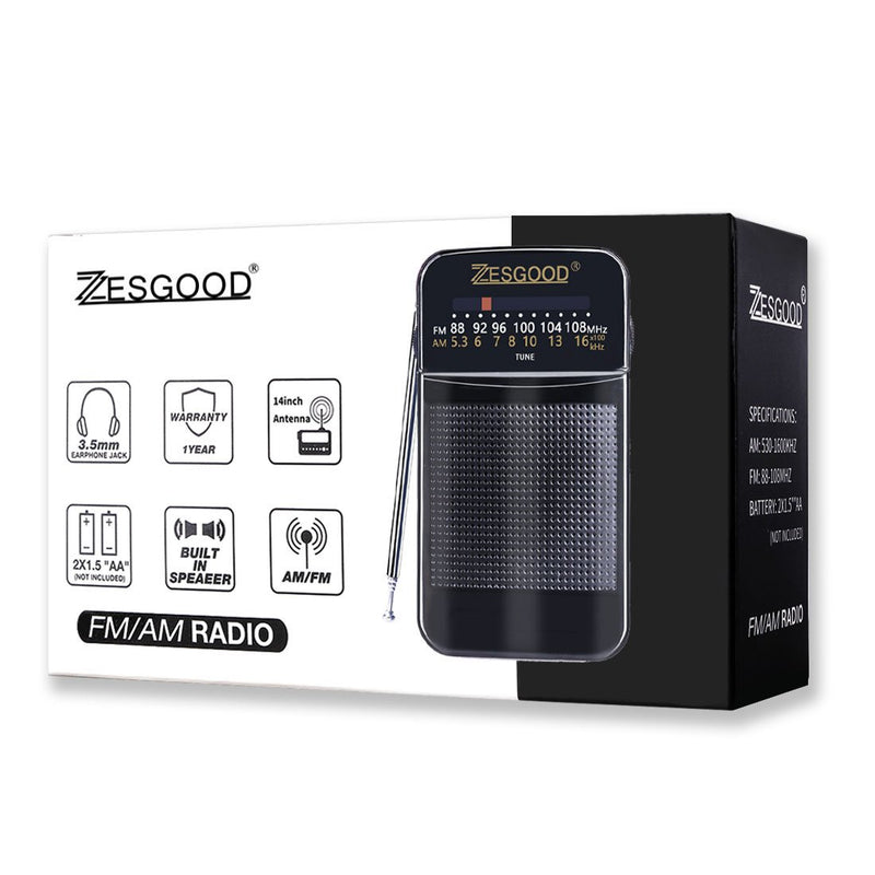  [AUSTRALIA] - ZesGood Portable Transistor Radio Battery Operated AM FM Radio Portable for Walking Hiking Camping Powered by 2AA Battery, Easy Tuning, Power Saving