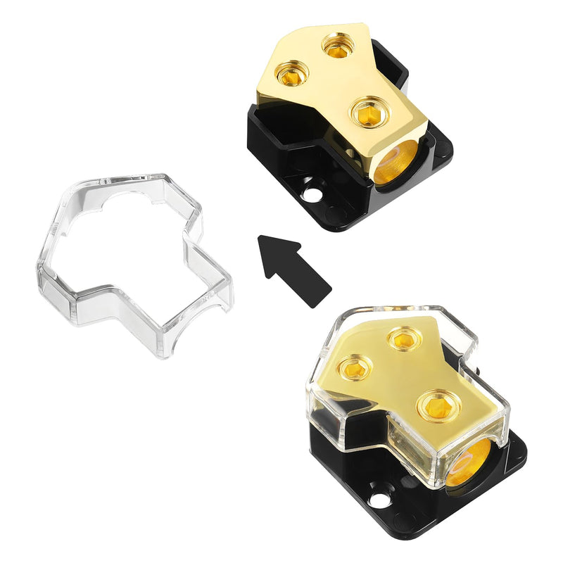  [AUSTRALIA] - BOJACK 2 Way Splitter Amp Copper Power Distribution Block 0/2/4 AWG Gauge in, 4/8 Gauge Out for Car Audio Splitter(1PCS)