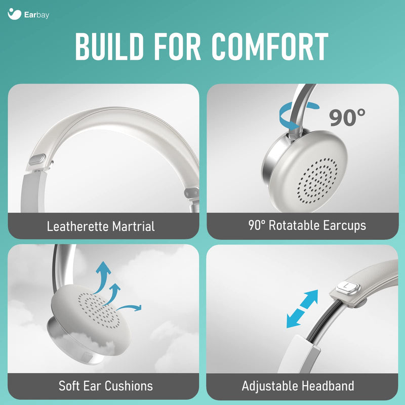  [AUSTRALIA] - Earbay Bluetooth Headset, Wireless Headset with Microphone Noise Canceling & Mute, Wireless Headphones for Work Computer Phone Office Meetings Zoom Teams Call Center White One Size