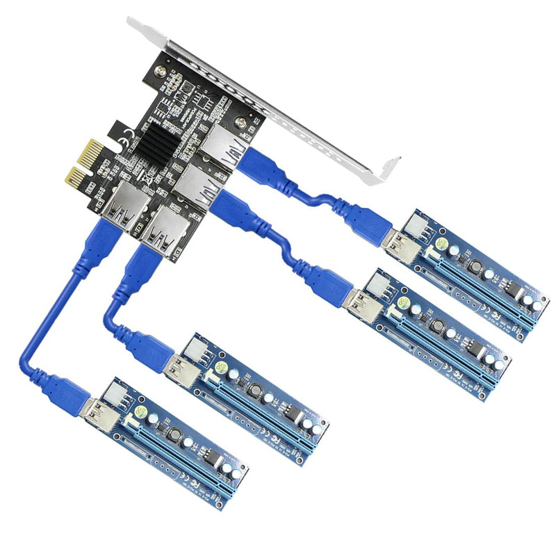  [AUSTRALIA] - JMT PCI-E 1x to 16x Riser Card PCI-Express 1 to 4 Slot PCIe USB3.0 Adapter Port Multiplier Miner Card for BTC Bitcoin Miner Mining (No Cable) No Cable