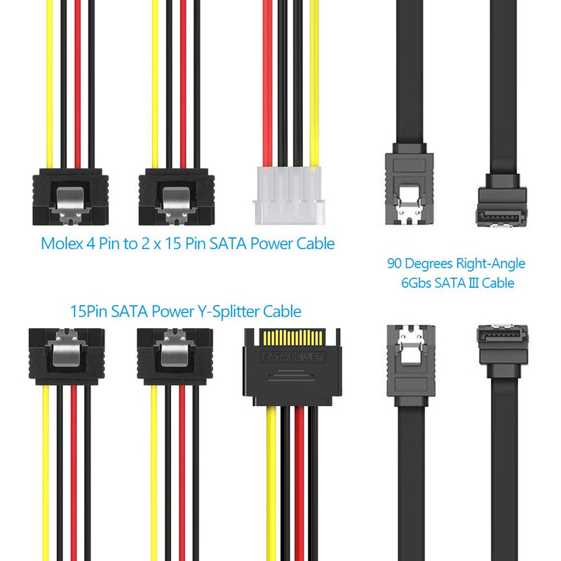  [AUSTRALIA] - 4PCS Profession SATA Power Splitter Cable, 4Pin to 2x15 Pin SATA Power Cable and SATA Cable III 6Gbps 90 Degree Right Angle with Locking Latch 18 Inch for Hard Disk HDD SSD CD Writer