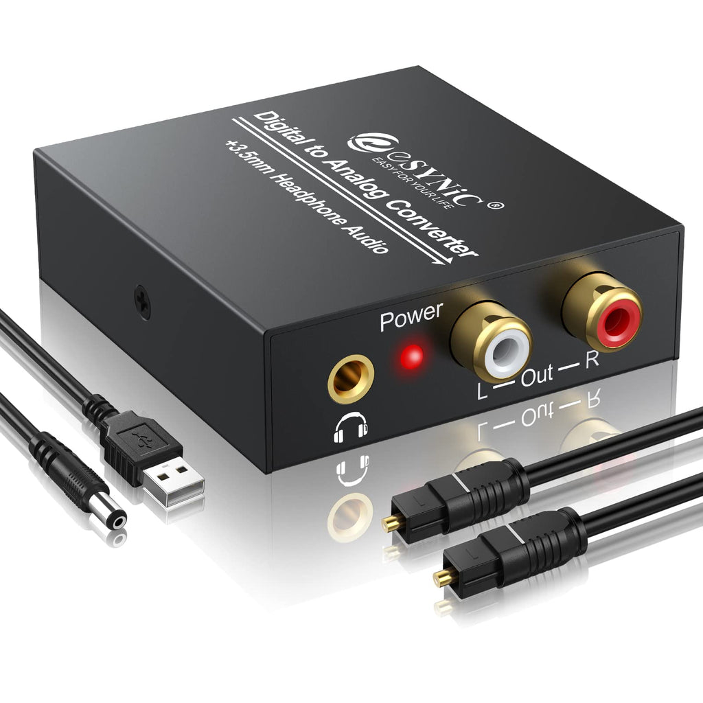  [AUSTRALIA] - eSynic 192KHz DAC Digital to Analog Audio Converter Digital Optical SPDIF Coaxial to Analog L/R RCA Converter Toslink to 3.5mm Jack Audio Adapter with 1m Optical Cable for HDTV Blu Ray HD DVD TV