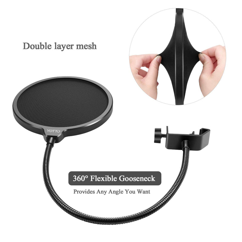  [AUSTRALIA] - YOTTO Microphone Pop Filter For Blue Yeti and Any Other Microphone,Dual Layered Wind Pop Screen With 360°Gooseneck & Mic Cover Foam Windscreen for Blue Yeti,Yeti Pro Condenser Microphone,2 in 1 Pack