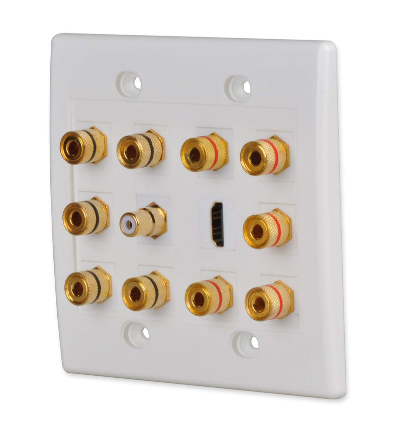  [AUSTRALIA] - Home Theater Wall Plate, Conwork 5.1 Surround Distribution Home Theater Gold Plated Banana Binding Post Couplers for 5 Speakers, 1 RCA Keystone Jack for Subwoofer & 1 HDMI for 4K UHD Video 5.1 Surround 12Ports