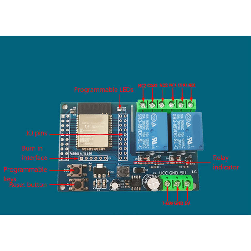  [AUSTRALIA] - ESP32 2 Channel 5V Relay Module 4MB Flash Large Capacity Programmable Relay Board for Secondary Development Learning