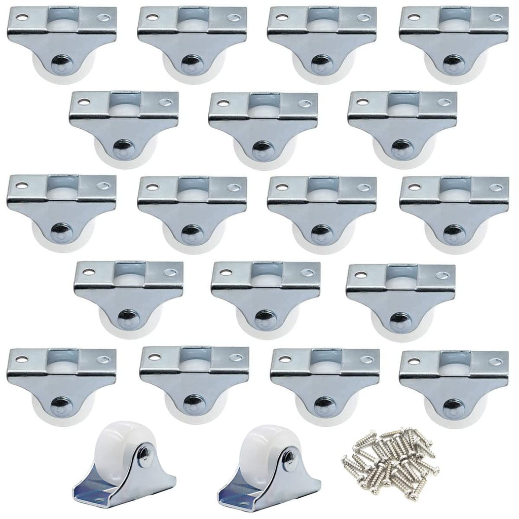  [AUSTRALIA] - 1" Small Caster Wheels，Mlxkell 20pcs Mini Caster Wheels 1 inch Rigid Non Rotating Casters with Metal Top Plate, Hard Plastic Wheels for Furniture,Screw Included (White)