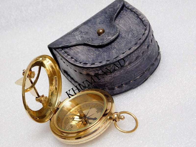  [AUSTRALIA] - Meridian Nauticals Handmade Brass Compass Pocket compassBrass Push Button Direction Compass with Leather Case