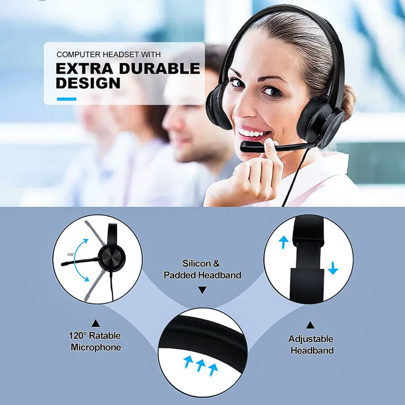  [AUSTRALIA] - USB Headset with Microphone Noise Cancelling for PC, Olyre Comfort Stereo On-Ear Headphones with Volume Controls 3.5mm Wired Headset for Cell Phone Computer Laptop Skype Webinar Zoom Home Office