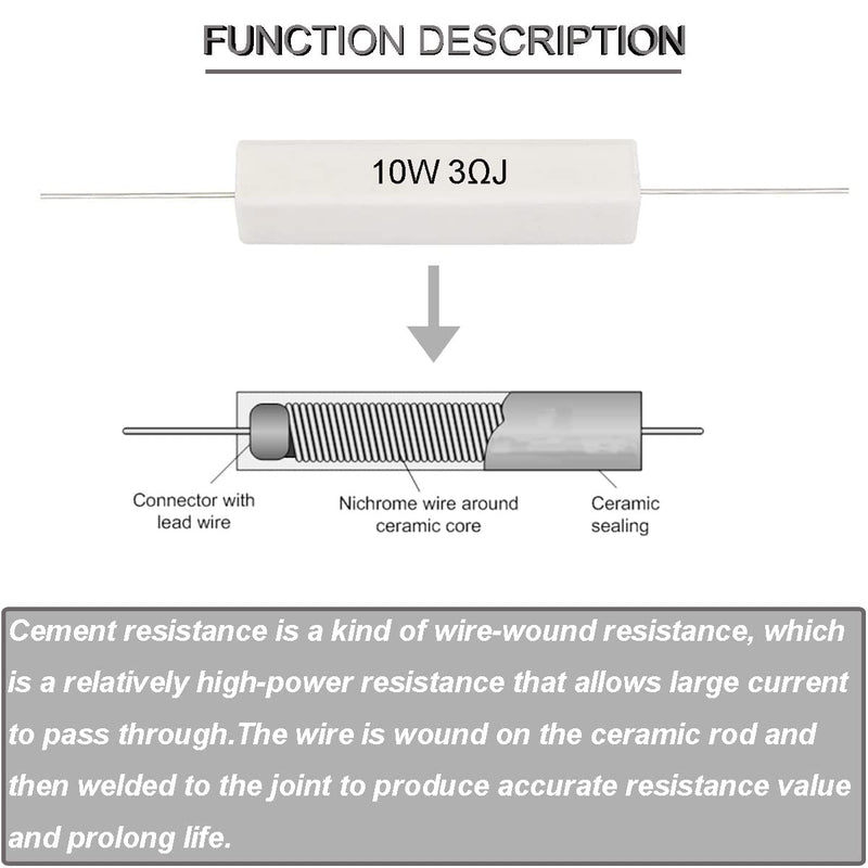  [AUSTRALIA] - Youmile 20pcs Ceramic Cement Resistor 10W 3 Ohm Resistor Power Resistor Resistor 5% Ceramic Wire Resistors Shockproof and Heat Resistant Axial Line Resistor White 10W 3 Ohm