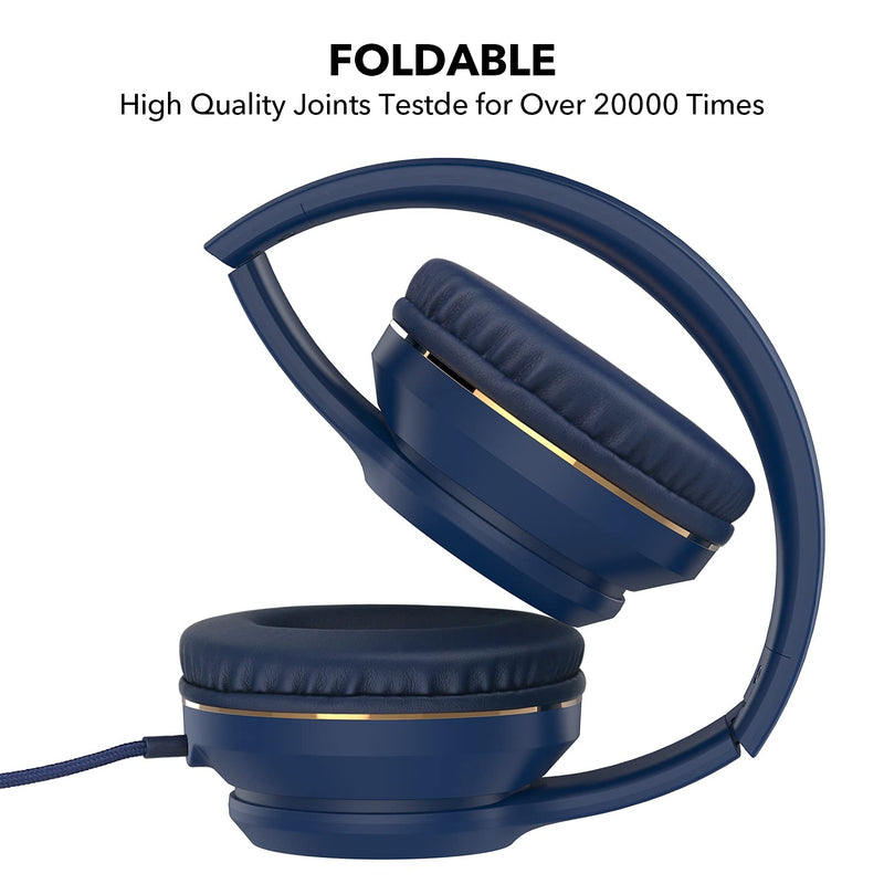 [AUSTRALIA] - RORSOU R8 On-Ear Headphones with Microphone, Lightweight Folding Stereo Bass Headphones with 1.5M No-Tangle Cord, Portable Wired Headphones for Smartphone Tablet Computer MP3 / 4 (Blue) Blue
