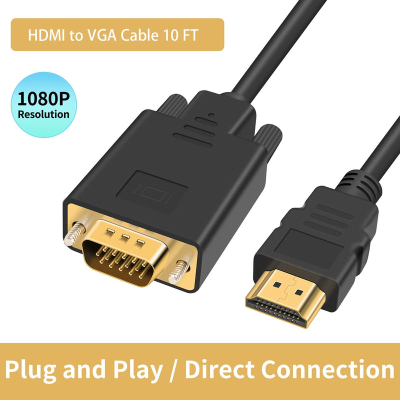  [AUSTRALIA] - HDMI to VGA, Xhwykzz HDMI to VGA Adapter Cable, Gold-Plated HDMI Male to VGA Male One-Way Transmission Converter for Computer Desktop Laptop Monitor Projector HDTV (10 Feet) 10 Feet