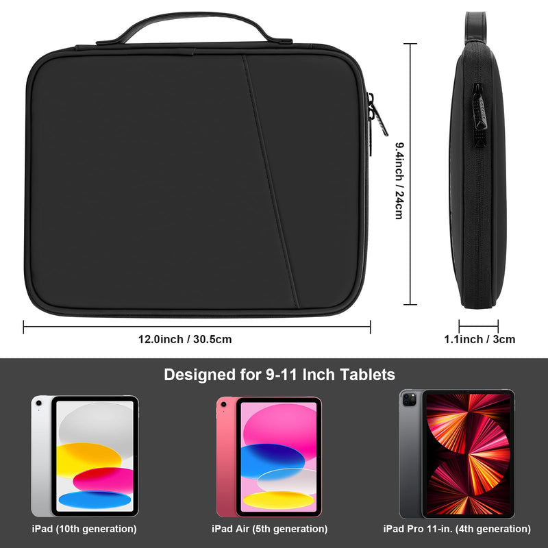  [AUSTRALIA] - 9-11 Inch iPad Carrying Case, Padded Protective Tablet Sleeve Bag for iPad Pro 11 (2022-2018), iPad 10.9 (10th Gen), iPad Air (5/4th Gen), Galaxy Tab A8/A7/S8/S7 (PU-Black11) PU-Black11