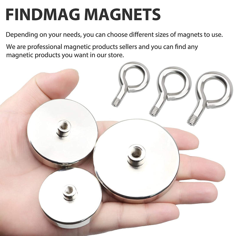  [AUSTRALIA] - FINDMAG Fishing Magnets 300 LBS Pulling Force 2 inch Neodymium Rare Earth Magnet with Lifting Eye-Bolt, Super Strong Round Magnet for Retrieving Items in Lake, Beach, Lawn and New House. 2.00 inches（50mm）