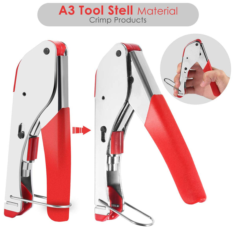  [AUSTRALIA] - Coax Cable Crimper, Coaxial Compression Tool Kit Wire Stripper with F RG6 RG59 Connectors (Updated Module) Updated Module
