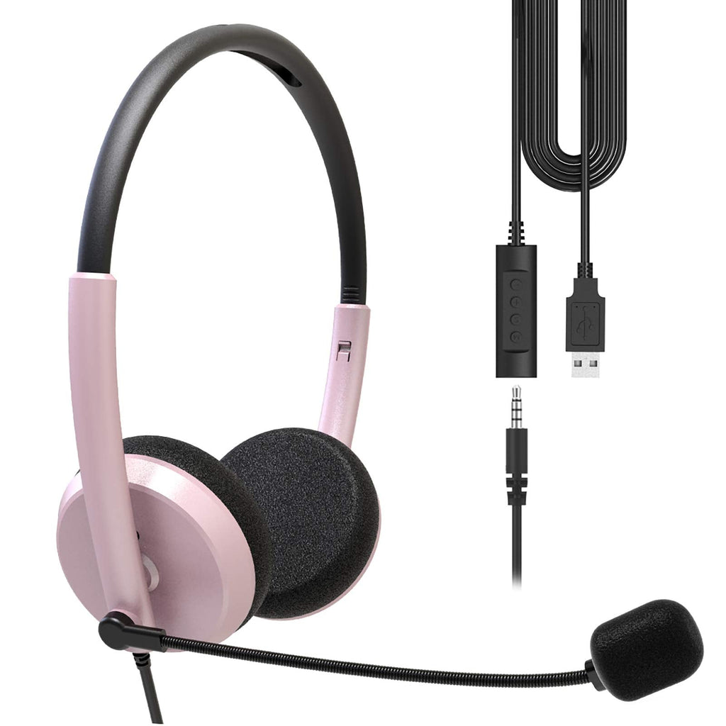  [AUSTRALIA] - Geekria USB Headset with Mic and Mute Option, 3.5MM Wired Headphone for PC, Laptop, Tablet, Computer Headset with Noise Cancelling Microphone, All Day Comfort for Meeting, Call Center (Rose Gold) Rose Gold