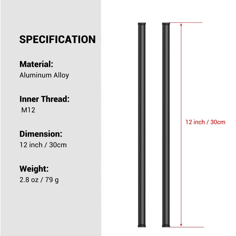  [AUSTRALIA] - SMALLRIG 16 Inches (40 cm) Black Aluminum Alloy 15mm Rod with M12 Female Thread, Pack of 2 – 1054 16"