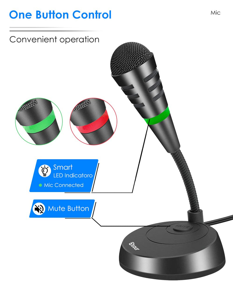  [AUSTRALIA] - Etour Mini USB Computer Microphone for Zoom Meetings with Mute Button 360 Gooseneck for Podcasting/YouTube/Skype, External USB C Gaming Mic for Samsung Tablet A7 Laptop Mac PC or Windows