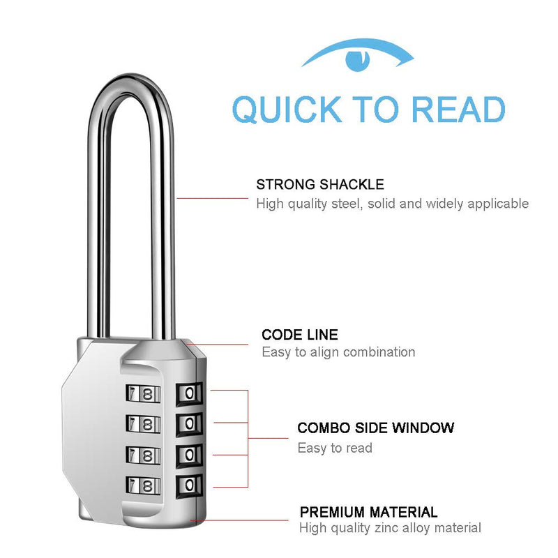  [AUSTRALIA] - Disecu 4 Digit Combination Lock 2.5 Inch Long Shackle Outdoor Waterproof Padlock for School Locker, Gym Locker, Hasp Storage, Fence, Gate, Cooler, Case (Silver, 2 Pack) Silver