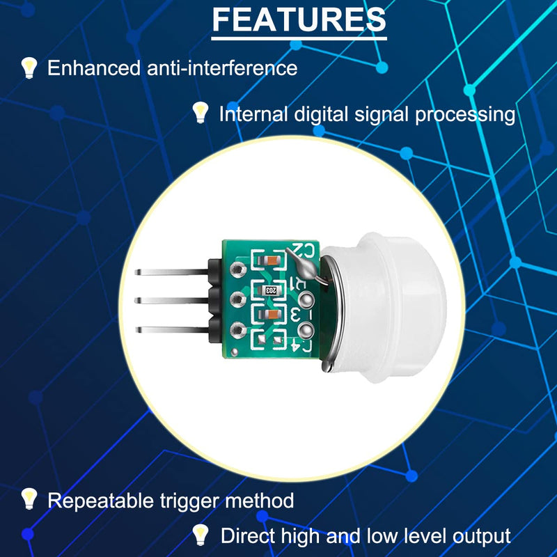  [AUSTRALIA] - DAOKAI PIR Human Sensor Module 5PCS AM312 DC 2.7-12V Mini Pyroelectric IR Sensor Body Manual Motion IR Detector Module with Dupont Cable Mini human sensor module
