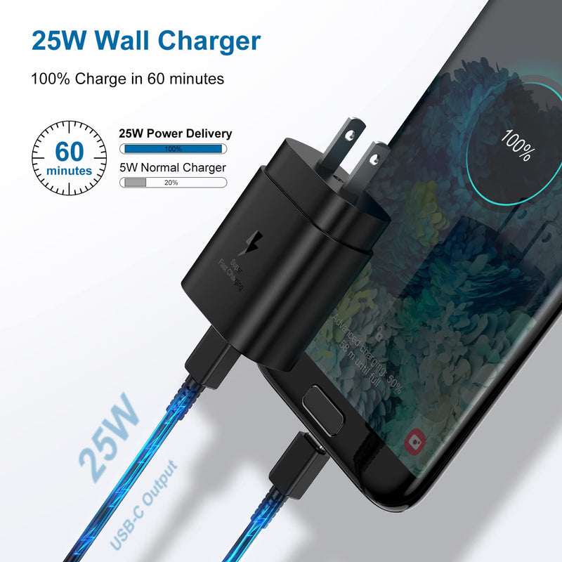  [AUSTRALIA] - USB C Wall Charger, 2 Pack 25W PD Type C Charger Super Fast Charging Block & 6ft USBC Android Phone Charger Cable for Samsung Galaxy S21 / Ultra/Plus S20 / Ultra S10 S9 S8 S10e / Google Pixel 6 Pro