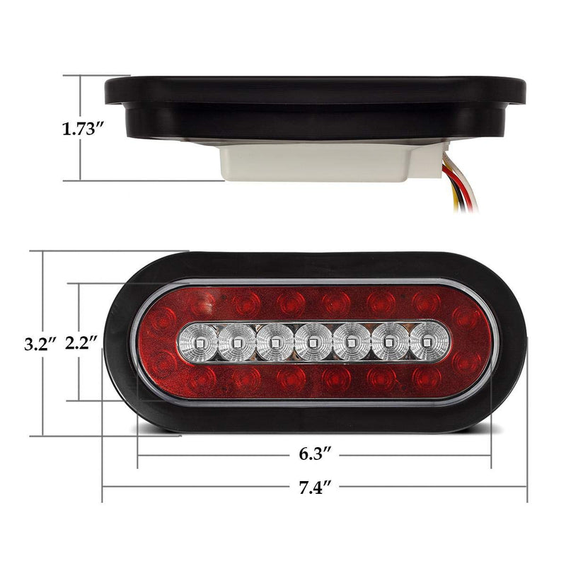  [AUSTRALIA] - Partsam 2Pcs 6.3" inch Oval Truck Trailer Led Tail Stop Brake Lights Taillights Running Red and White Backup Reverse Lights, Sealed 6.3 inch Oval led Trailer Tail Lights w reflectors Flush Mount