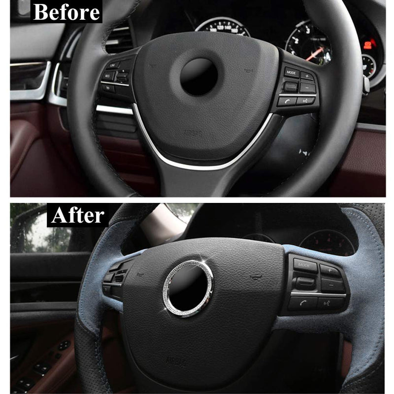  [AUSTRALIA] - Senauto Bling Steering Wheel Emblem Badge Logo Cover Trim Circle Ring Decoration Compatible with BMW 1 3 5 7 Series X1 X 3 X 5 X6 (Silver) Silver