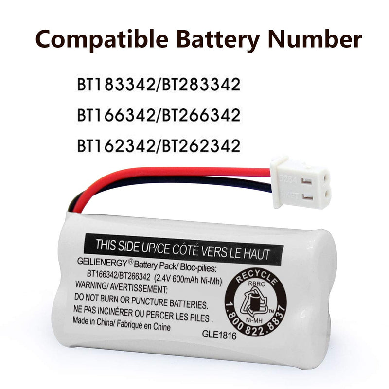  [AUSTRALIA] - GEILIENERGY Replacement Battery BT166342 / BT266342 BT183342/BT283342 BT166342/BT266342 Compatible for Cordless Telephones CS6114 CS6419 CS6719 EL52300 CL80111(Pack of 4) 4 Pack BT166342 Batteries