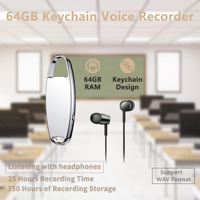  [AUSTRALIA] - 64GB Voice Activated Recorder, Vormooi Keychain Audio Voice Recorder for Lecture Meeting, Mini Recording Device with Triple Noise Reduction USB Charge