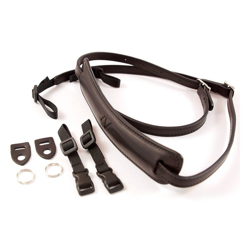  [AUSTRALIA] - 4V Design Lusso Tuscany Leather Medium Handmade Leather Camera Strap w/Universal Fit Kit, Black/Black (2MP01BVV0909) Black/ Black