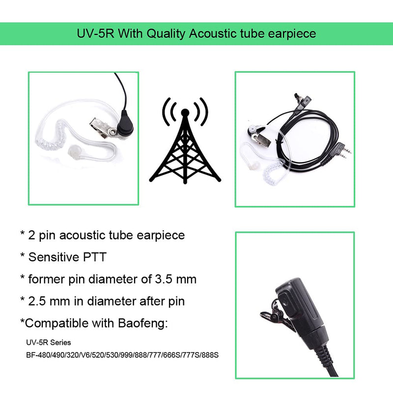  [AUSTRALIA] - BAOFENG UV-5R with Large 3800mAh Battery Two Way Radio & OURVII Acoustic Tube Headset for 2Pin Baofeng Radio Single Wire Earpiece